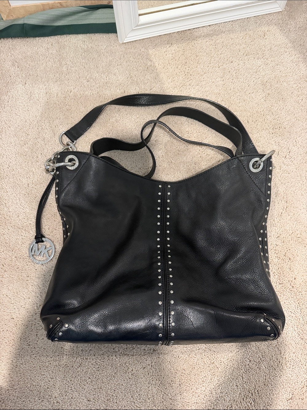 Michael Kors Black Leather Studded Shoulder Hobo